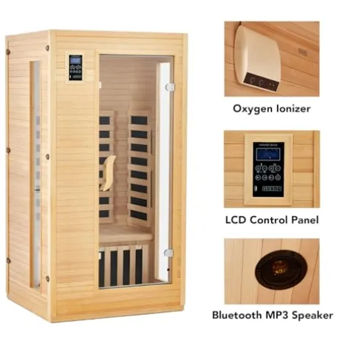 PioneerWorks 1 or 2 Person Low EMF Infrared Sauna Wood Color