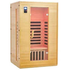 PioneerWorks 2024 Upgrade 2 Person Low EMF Infrared Sauna with MP3 Connection – Wood Color