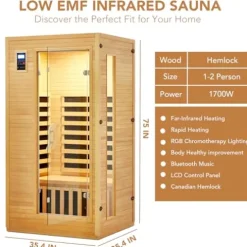 PioneerWorks 2-Person Infrared Sauna Low EMF 6-Plate Wood Color