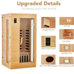 PioneerWorks 2-Person Infrared Sauna Low EMF 6-Plate Wood Color