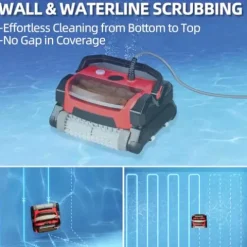 PioneerWorks Robotic Pool Vacuum Cleaner 130W Wall Climbing Red