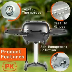 PK Grills Charcoal BBQ Grill and Smoker Combination PK360 Portable Outdoor Grill Smoker Graphite