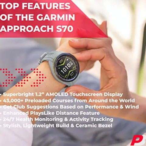 PlayBetter Garmin Approach S70 Golf GPS Watch Gray 42mm Powder Gray