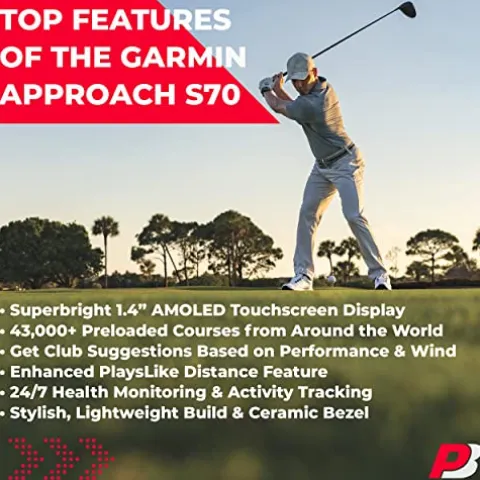 PlayBetter Garmin Approach S70 (Black, 47mm) Golf GPS Watch – AMOLED Display, Virtual Caddie & Playslike Distance – Gift Box Bundle with Screen Protectors, Wall Adapter & Hard Case
