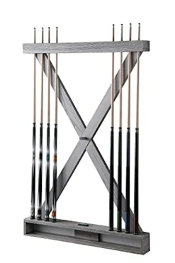 Playcraft X Style Hardwood 8 Cue Billiard Equipment Wall Rack Pewter