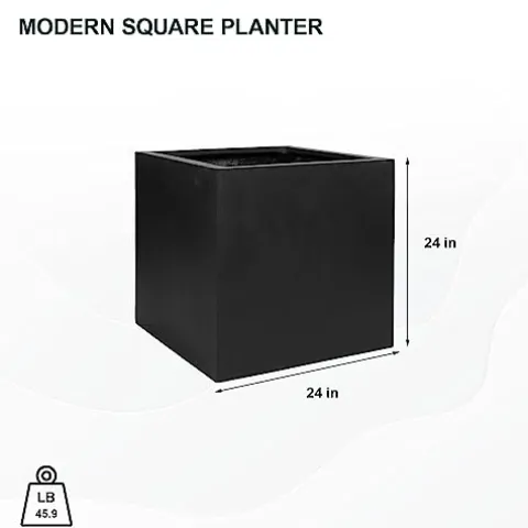 Pottery Pots Block XL Fiberstone Planter Extra Large 24 Inch Tall Black