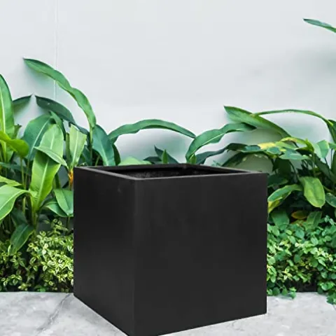 Pottery Pots Block XL Fiberstone Planter Extra Large 24 Inch Tall Black