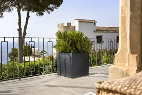 Pottery Pots Block XL Fiberstone Planter Extra Large 24 Inch Tall Black