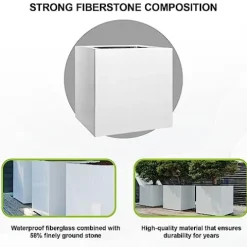 Pottery Pots Block XL Fiberstone Square Planter 24 Inch Glossy White