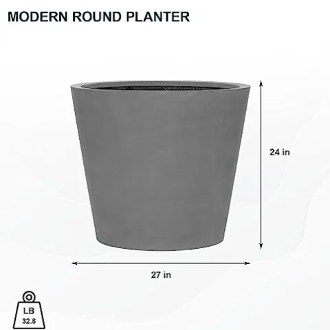 Pottery Pots Fiberstone Round Planter Large 24 Inch Grey