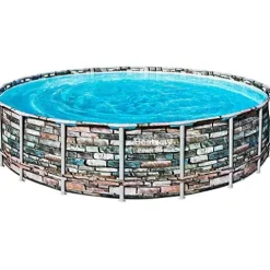 Power Steel Bestway 56881E 20-Ft Diameter Frame Round Above Ground Swimming Pool Set Multi