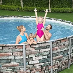 Power Steel Bestway 56881E 20-Ft Diameter Frame Round Above Ground Swimming Pool Set Multi