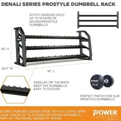 Power Systems Denali ProStyle Dumbbell Rack with Built-in Saddles – Reinforced Steel – Black Powder Coated