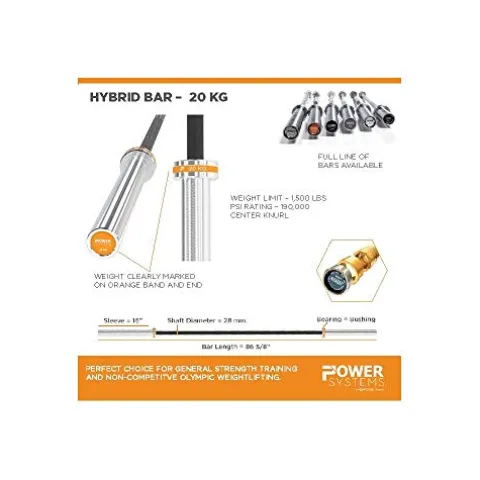 Power Systems Men’s 20kg Hybrid Bar – Black Zinc and Stainless Steel Construction Silver