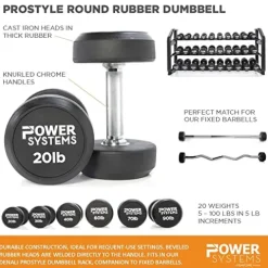 Power Systems ProStyle Round Rubber Dumbbell Pairs (70) Black