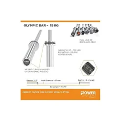 Power Systems Women’s 15kg Olympic Bar Stainless Steel Silver