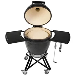 Primo All-in-One Kamado Round Grill with Cradle Shelves, Ash Tool and Lift Black