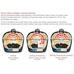 Primo All-in-One Kamado Round Grill with Cradle Shelves, Ash Tool and Lift Black