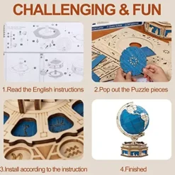 PRODCA 3D Wooden Globe Puzzle Box Wood Model Kit for Adults and Teens