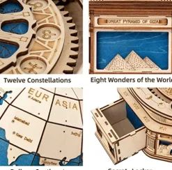 PRODCA 3D Wooden Globe Puzzle Box Wood Model Kit for Adults and Teens