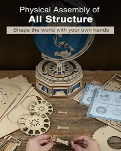 PRODCA 3D Wooden Globe Puzzle Box Wood Model Kit for Adults and Teens