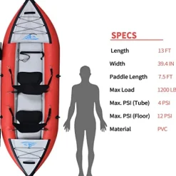 PRODCA Inflatable Kayak Set with Paddle & Air Pump, Portable Deluxe Tandem 2 Person Kayak