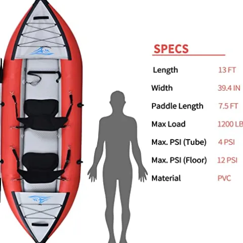 PRODCA Inflatable Kayak Set with Paddle & Air Pump, Portable Deluxe Tandem 2 Person Kayak