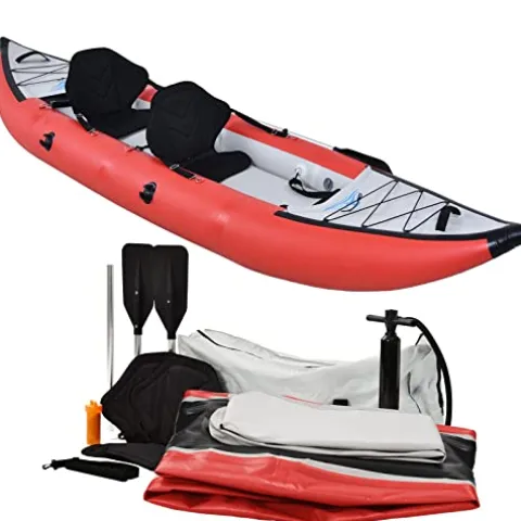 PRODCA Inflatable Kayak Set with Paddle & Air Pump, Portable Deluxe Tandem 2 Person Kayak