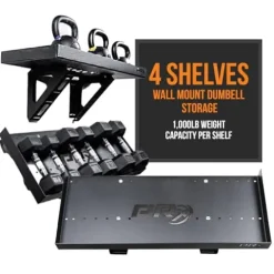 PRx Performance Dumbbell Storage Shelf Wall Mounted Black 4 Shelves