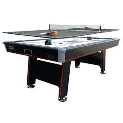 PUCK Atlas 7-Foot Air Hockey Table with Table Tennis Top White