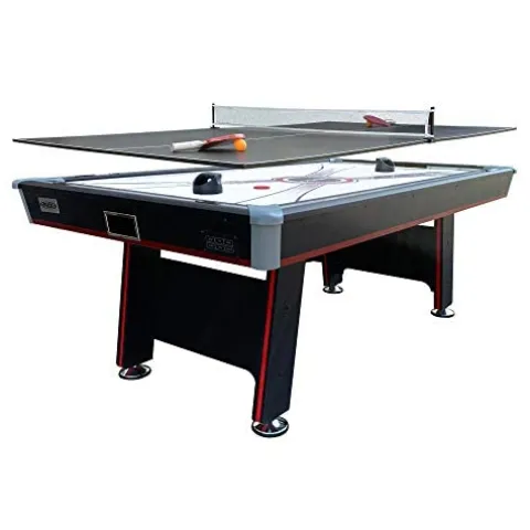 PUCK Atlas 7-Foot Air Hockey Table with Table Tennis Top White