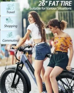 PUCKIPUPPY Electric Bike 960W 48V 15AH 28MPH 26″ Fat Tire Grayish Blue