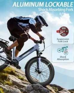 PUCKIPUPPY Electric Bike 960W 48V 15AH 28MPH 26″ Fat Tire Grayish Blue