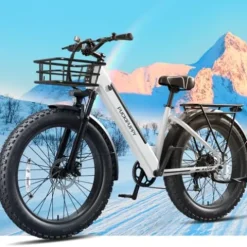 PUCKIPUPPY Electric Bike 960W 48V 15AH 28MPH 7-Speed 26″ Fat Tire White