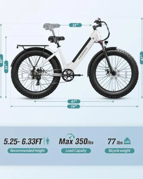 PUCKIPUPPY Electric Bike 960W 48V 15AH 28MPH 7-Speed 26″ Fat Tire White