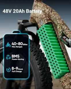 PUCKIPUPPY Electric Bike 960W 48V 20AH Fat Tire Full Suspension 28MPH Camouflage