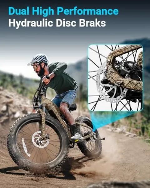 PUCKIPUPPY Electric Bike 960W 48V 20AH Fat Tire Full Suspension 28MPH Camouflage