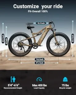 PUCKIPUPPY Electric Bike 960W 48V 20AH Fat Tire Full Suspension 28MPH Camouflage
