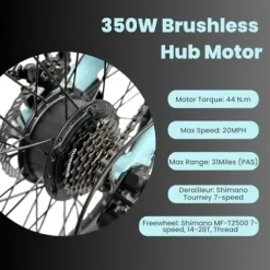 QUALISPORTS Voladors Folding Electric Bike 350W 7-Speed Powder Blue