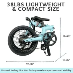 QUALISPORTS Voladors Folding Electric Bike 350W 7-Speed Powder Blue