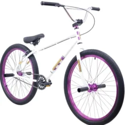 R4 Pro 26 Inch Wheelie BMX Bicycle Retro Look, New Looptail Design Adult/Youth White Purple