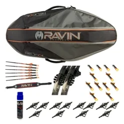 RAVIN Crossbows Protective Soft Case Bundle with Arrows, Sling, Hat, Dampeners, and Broadheads Black Orange