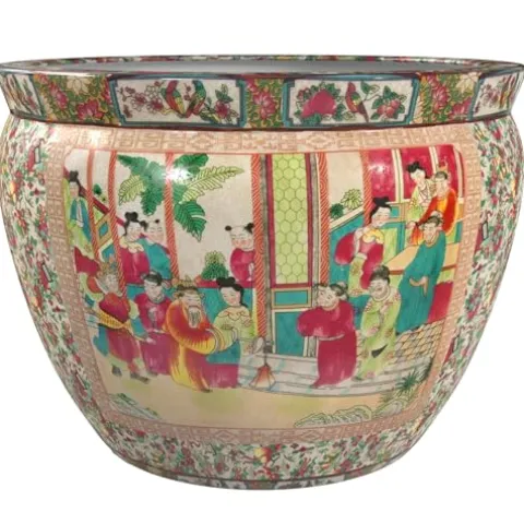 Red Lantern 20″ Rose Medallion Porcelain Fishbowl Planter Rose Medallion