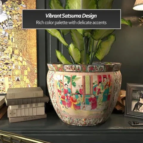 Red Lantern 20″ Rose Medallion Porcelain Fishbowl Planter Rose Medallion