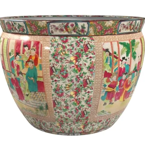 Red Lantern 20″ Rose Medallion Porcelain Fishbowl Planter Rose Medallion