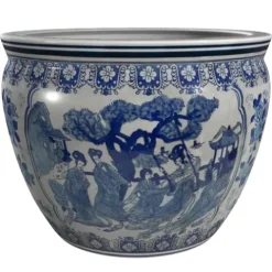 Red Lantern Large 20″ Ladies Blue Porcelain Fishbowl Planter