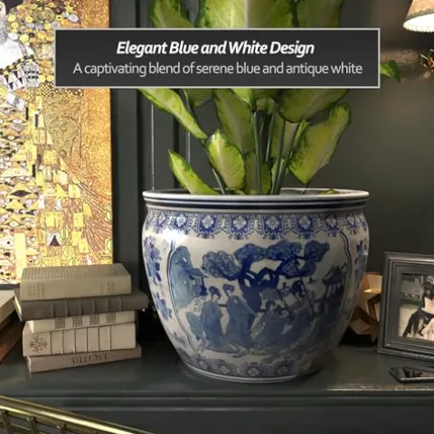 Red Lantern Large 20″ Ladies Blue Porcelain Fishbowl Planter