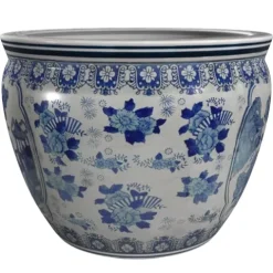 Red Lantern Large 20″ Ladies Blue Porcelain Fishbowl Planter