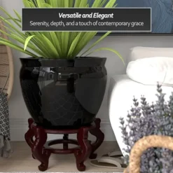 Red Lantern Large 20″ Porcelain Fishbowl Planter Black