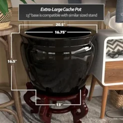 Red Lantern Large 20″ Porcelain Fishbowl Planter Black